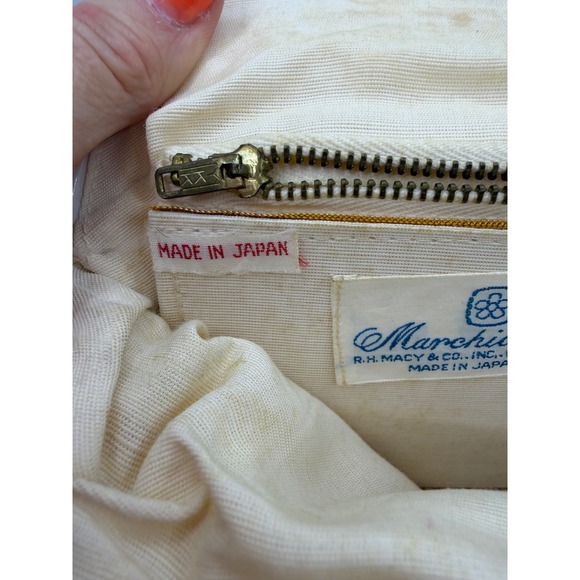 Vintage Marchi for Macy's Beaded Handbag White Geometric Diamond Made in Japan - Picture 5 of 8